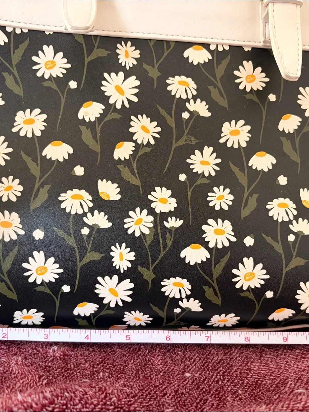 Betsey Johnson Black Tote with Cream Trim & White Daisy Print - Picture 3 of 11
